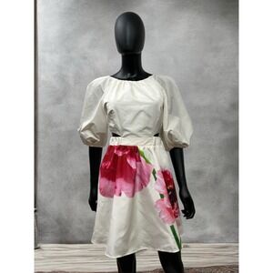 NWOT Express Floral Puff Sleeve Cutout‎ Mini Dress Sz XS